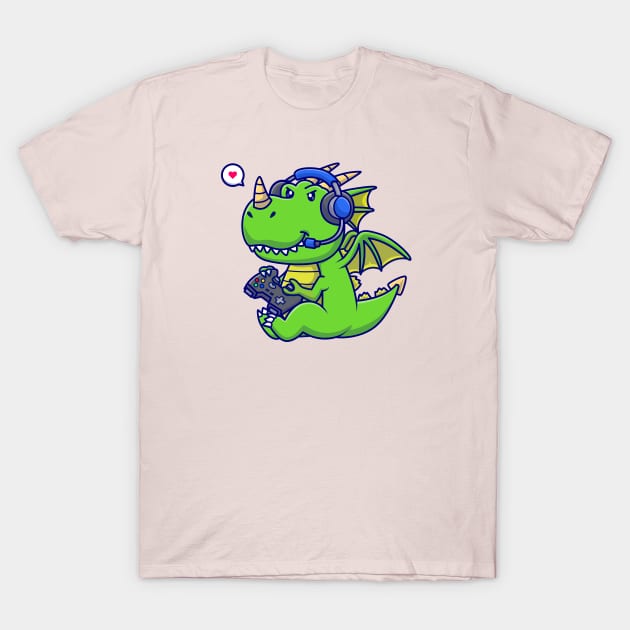 Cute Baby Dragon Gamer Cartoon T-Shirt by Catalyst Labs